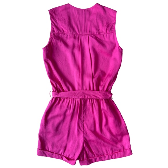 Bebe Hot Pink Sleeveless Belted Romper w/ Pockets - Y2K / Early 2000s - Size 00 - Picture 3 of 13